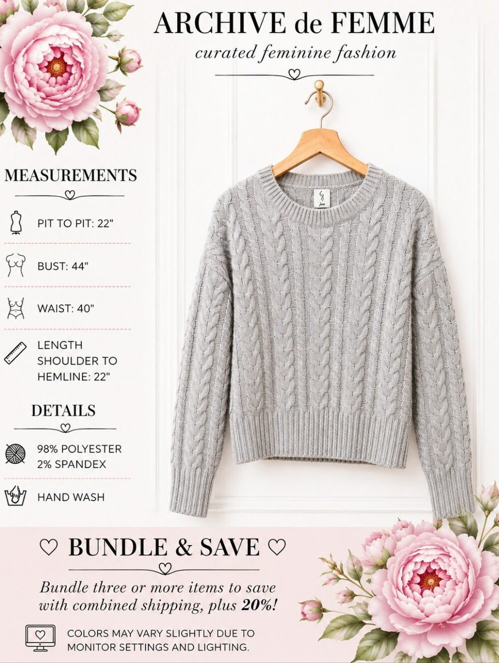 Joie Soft Cozy Gray Cable Knit Sweater Size Small Quiet Luxury Crewneck - Picture 7 of 10